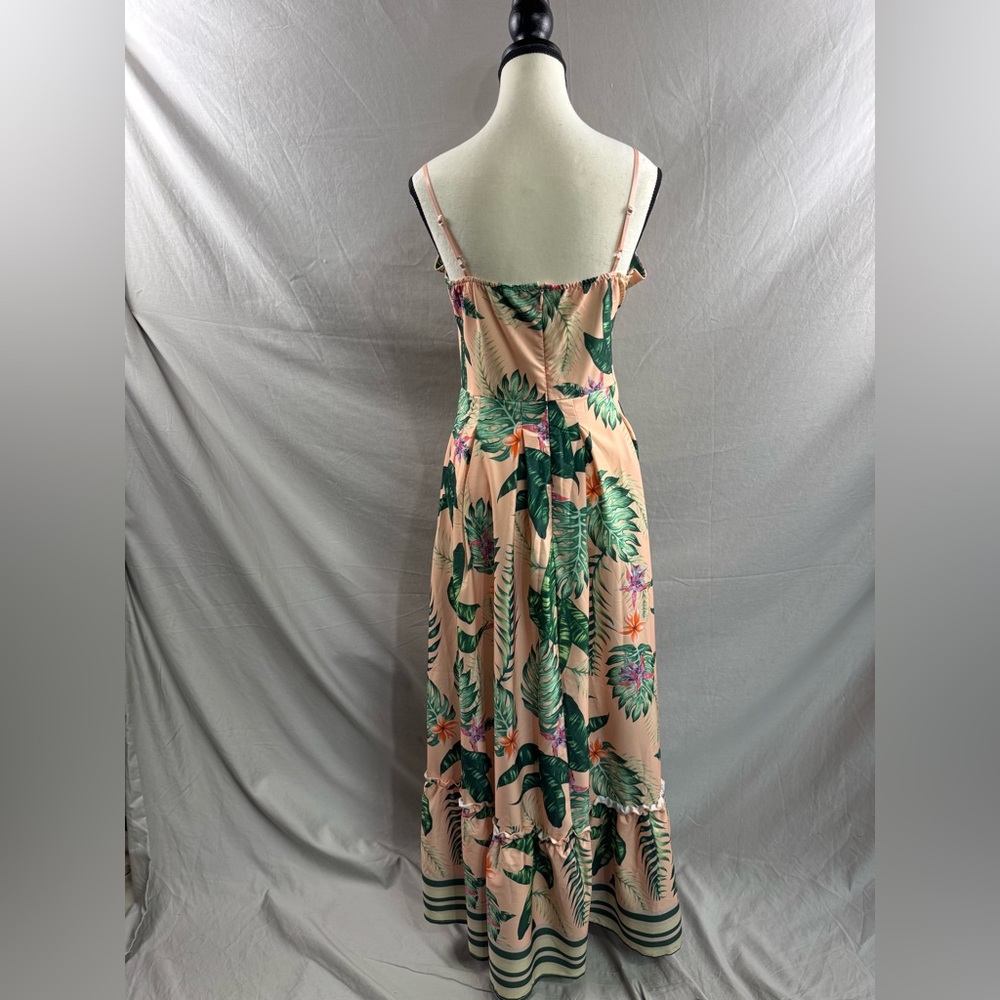 Tropical Print Striped High Slit Spaghetti Strap Maxi Dress - Picture 7 of 7